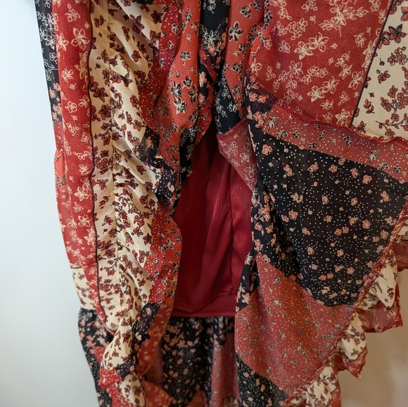 Forever 21 Boho Floral Patchwork Off Shoulder Midi Dress Women Medium Red Black - Picture 10 of 10